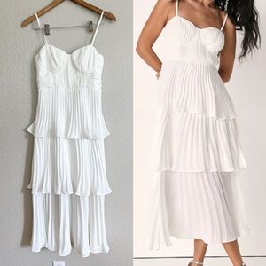 Cascading Crush White Tiered Bustier Midi Dress